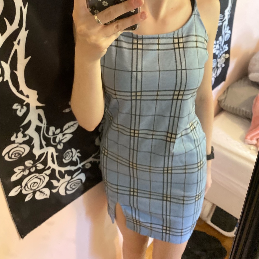 Blue plaid tight dress! Worn once no stains or rips!